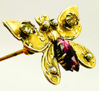 Antique Nodder Hatpin Darling Butterfly Rhinestone Seed Pearls Amethyst Glass