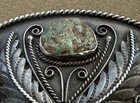 Vintage Native Sterling Silver Signed Cjt Turquoise   Floral Western Belt Buckle