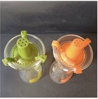 Retro Style  pyrex  Mcm Clear Salt   Pepper Shakers W  Orange Green Tops