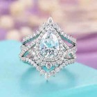3 00 Ct Pear Cut Moissanite Wedding Engagement Trio Set Ring 925 Sterling Silver