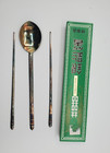 Silver Chopsticks Serving Spoon Set South Korea Marked 100 Enamel Decor 7 67 
