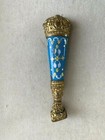 Antique French End Of The 18th C Wax Seal Stamp -gold Plated  Blue Enamel Handle