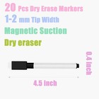20 Pcs Black Magnetic Dry Erase Markers With Eraser Cap  Mini White Board Mar   