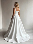 Square Neck Satin Corset Ball Gown Sleeveless Minimalist Wedding Train Dresses
