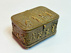 Antique French Jewelry Casket Miniature Brass Box Relief Cherub Courting Scene 