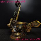 China Bronze Ware Gilt Mysterious Pattern Sanxingdui Human Face Mask Statue