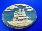 Clipper Schooner Sailing Ship Nautical Carved Vintage Inlayed Stone Belt Buckle