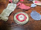 Vintage Fire Fighting Memorabilia Ephemera  Metal Helmet  Pins  Challenge Coin