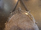 Antique Art Deco Silver Mesh   Beaded Purse Embellished Frame Ring Handle Ex Con