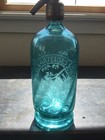 Vtg Fancy French Etched Blue Uranium Glass Seltzer Syphon Bottle-glows Green