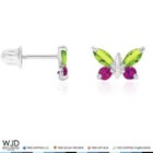 14k Solid White Gold Peridot   Ruby Butterfly Baby Screwback Stud Kid Earrings