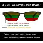 Rectangle Metal Half Rim Spring Hinge 3 Multi-focal Progressive Reading Glasses