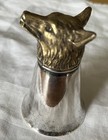 Vintage Silver Plate Brass Fox Head Stirrup Cup Hunting Shot Barware   1950s