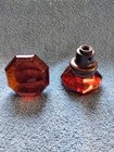 2 X Antique Style Amber Glass 8 Point Doorknob Set Excellent Repro Pair