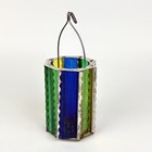 Antique German Christmas Hanging 8-panel Stain Glass Tin Candle Tree Lantern