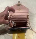 Boujee On A Dime Pink Blue Monogram  Chain Wallet Credit Card Folding