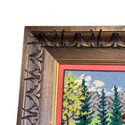 Vintage Alpine Cabin Needlepoint Art Carved Wood Ornate Frame Mountain Landscape