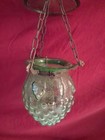 Vintage   Antique Hanging Candle Lamp Ornate    Brass And Wine Green Glass Lantern