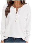 Long Sleeve Solid Waffle Top For Women For Crew Neck Button Detail Shirt