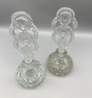 Vintage Art Deco Pressed Glass Perfume Bottles Set Fan Pattern Stoppers Vanity