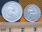 2 Peru 90  Silver Coins  1870 Yj 1-dinero   1916 Fg 1 2-dinero  Km 190  Km 206 2