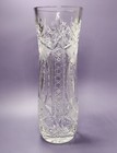 Vintage Heavy 24  Lead Cut Crystal Vase Starburst   Crosshatch Pattern Elegant