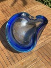 Vintage Murano Style Pinched Glass Geode Ashtray Bowl Blue 
