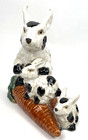 Vintage Majolica Glazed Pottery Bunny Rabbit 9x9 Babies Carrot Large 