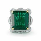 4ct Lab Created Emerald Diamond Halo Engagement Ring 14k White Gold Finish