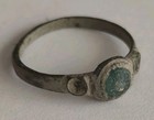 Beautiful Ancient Byzantine Bronze Child s Ring With Green Glass 700-1000 Ad