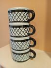 Holt Howard Vntg Set 4 Mcm 1962 Blue Blk Cups Handpainted  Fabulous Retro Rare