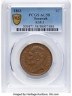 British Sarawak  1863 James Brooke Cent  Pcgs Au58 