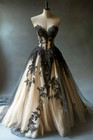 Gothic Black  champagne Wedding Dresses Sweetheart Lace Appliques Bridal Gowns