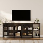 Buffet Sideboard Cabinet  Wooden Storage Cabinet With Glass Doors  Two Black