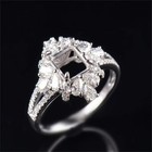 6x6 Mm Princess Cut Semi Mount Ring 925 Sterling Silver Starburst Cluster Halo