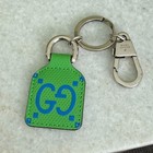 Gucci Embossed Gg Leather Metal Bag Charm Key Chain Green 625607 Nwt
