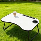 Portable Laptop Desk  Gray And White Matte Metal And Wood Construction  Foldable