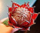 Vtg French Glass Seed Beaded Red clear Rose Flower   Leaf 12  Large very Heavy