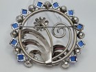 Art Deco Vintage Sterling Royal Blue Clear Rhinestone Large Brooch Pin 1930-40   s