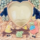 Vintage Ceramic Picture Frame 5x5in Tan Heart Shape Embossed Folk Scene Japan