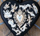 Small Sacred Heart Nails Milagros Black Wood Handmade Michoac  n Mexican Folk Art