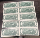 10 Consecutive 1976  2 Two Dollar Bicentennial Bill Federal Reserve Notes Unc