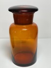 Vintage Amber Brown  Glass Apothecary Pharmacy Jars W stoppers Set Of Two 5 5 