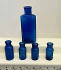 Lot  Five Antique Cobalt Blue  3 Bromo Seltzer  2 Blue Glass Apothecary Bottles