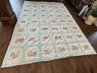 2q  Vintage Fifty States Flower Birds Handmade Baby Powder Blue Quilt 111x84