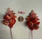2 Millinery Variegated Orange Velvet 3 Bud  Leaf And Pearl Stems - Vintage
