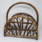 Vtg Bent Wood Rattan Bamboo Magazine Rack Holder Mcm Boho Newspaper Decor 17   