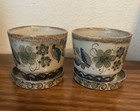 Pair -vintage Ken Edwards Signed Folk Art Pottery Flower Pots   Saucers  Mexico