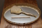 Gold Toned Vanity Set With Mirrored Tray  Brush And Comb - Vintage    Read   