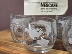 Vintage Nescafe World Globe Frosted Glass Coffee Mugs Cups - Set Of 4